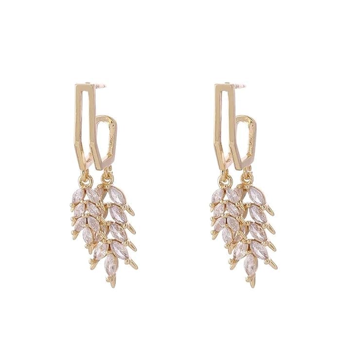 El Regalo Brynlee Leaf Filigree Crystal Drop Leverback Earrings- Fashion Crystal Leaves Statement Earrings for Girls & Women