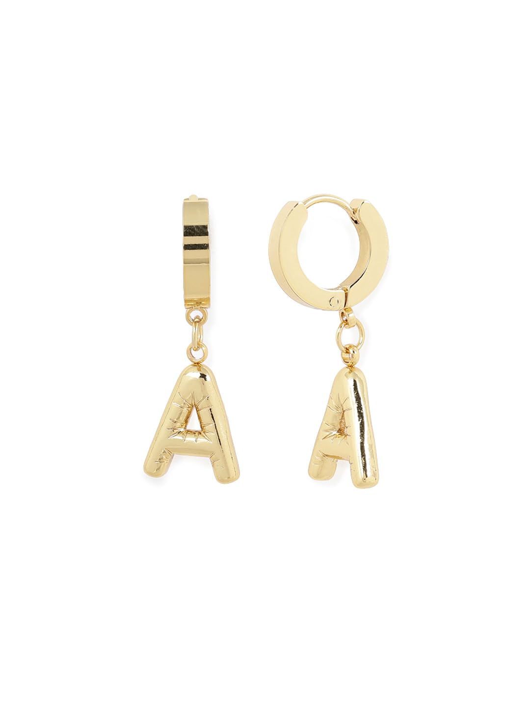 El Regalo Stainless Steel Bubble Name Initials Hoop Earrings- Anti Tarnish, Waterproof Name Letter Personalized Balloon Bubble Drop Earrings for Girls & Women (Name Initial- A)