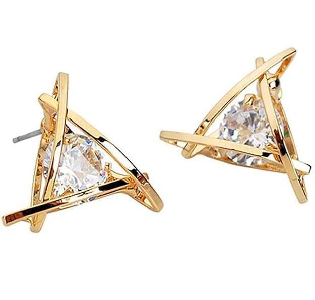 El Regalo Exquisite Triangle Crystal Zircon Earrings- Geometric Hollow Triangle Zircon Stud earrings for Women/Girls (Gold)