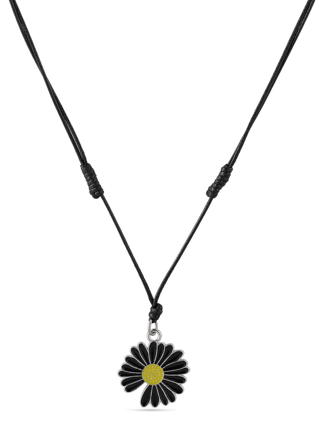 El Regalo Cute Daisy Flower Adjustable Black Cord Necklace for Girls & Women - Simple Yet Classy, Timeless Design Fashion Accessory
