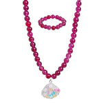 El Regalo 2 PCs Resin Shell Pendant Colorful Sparkly Crackle Beads Pendant Necklace & Bracelet Set for Kids/Girls- Christmas/Birthday Gift for Girls Kids (Magenta)