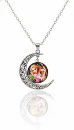 El Regalo Princess Crescent Moon Pendant Necklace for Girls- Enchanted Fairytale Character Jewelry with Filigree Detail, Silver-Tone Chain, Perfect Birthday Return Gift or Party for Toddlers and Kids (Style-1)
