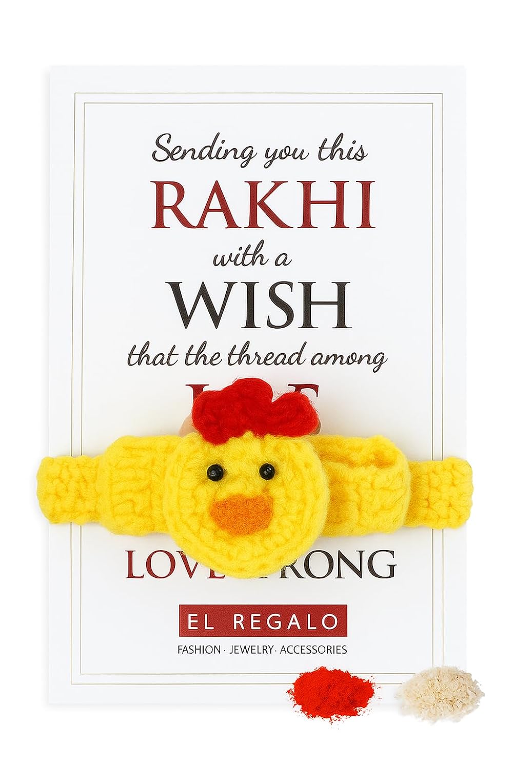 El Regalo Kids Rakhi- 1PC beautiful Hand Knitted Animals Bracelet with Rakhi Card in Rakshabandhan Box- Unique Adjustable, Soft, Knitted for Babies/Toddlers/Kids (Duck Knitted)