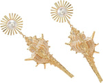 El Regalo Big & Bold Bohemian Pearl Shell Statement Earrings- Pearl Conch Shaped Beach Earrings, Lightweight & Exquisite (Off-White)