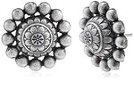 El Regalo Oxidized Silver Brass Big Studs Earrings/Bollywood Big Oxidized Tribal Boho Stud Earrings (Big 3D Flower)