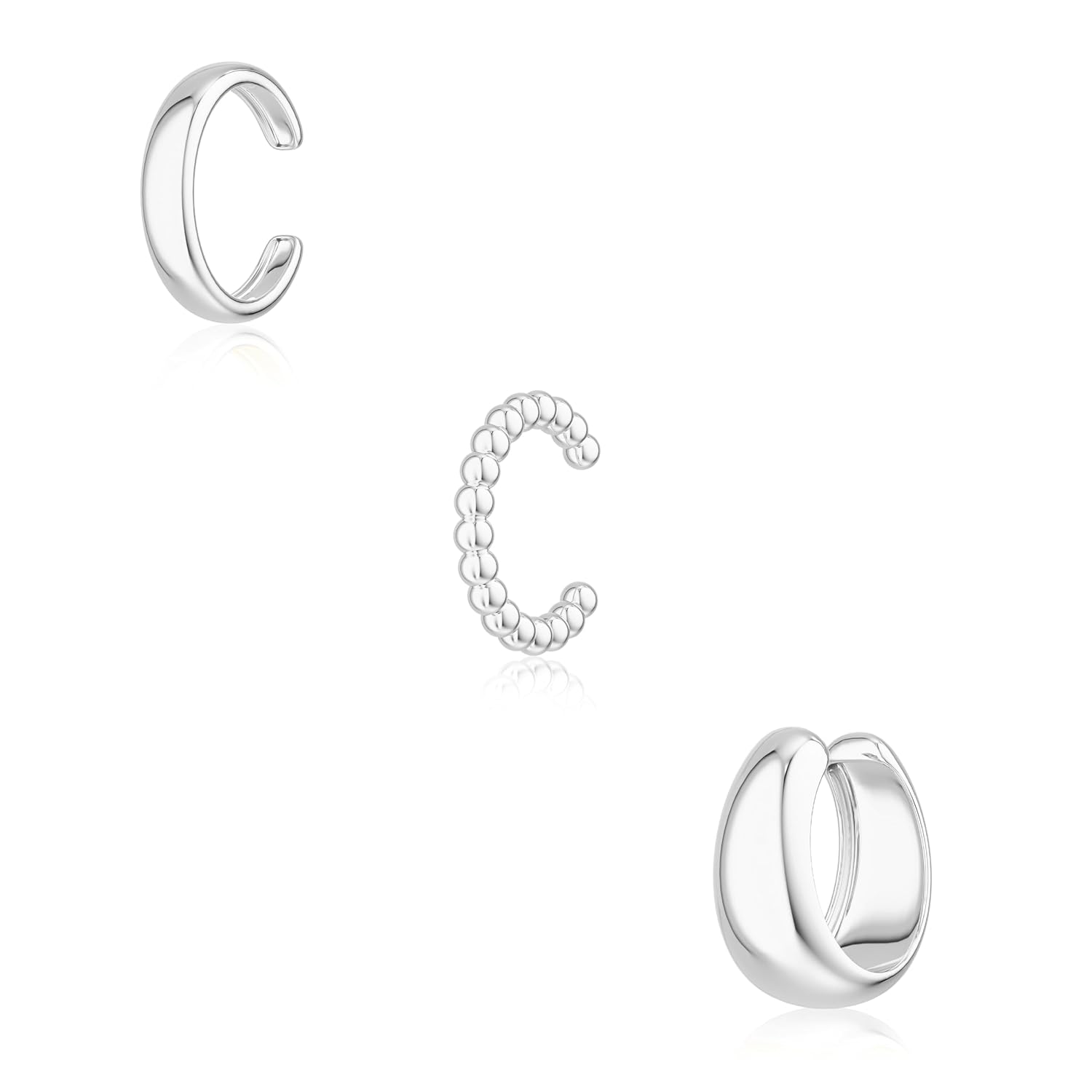 Moodear 3pcs Thick/Thin Ear Cuffs Non-Piercing for Women - Dainty 14K Gold Plated Cuff Earring Trendy Cubic Zirconia Ear Cuff for Women Cartilage Jewelry Gift, Large, Brass, No Gemstone