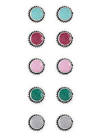 El Regalo 5 Pairs Oxidized German Silver Small Monalisa Stones Stud Earrings Combo Set in Antique Silver Finish for Women/Girls- Timeless Elegance for Casual and Formal Wear