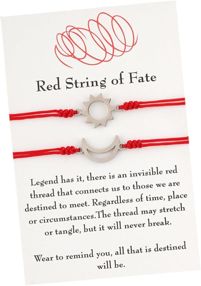 El Regalo Unisex-Adult 2PCs Sun Moon Red String of Fate Bracelets Set - Stainless Steel Sun Moon Bracelet Set for Best Friends/Couples/Besties