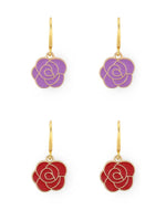 El Regalo 2 Pairs Red & Purple Rose Flower Charms Statement Hook Earrings for Women/Girls- Cute & Fancy Floral Hook Earrings Combo
