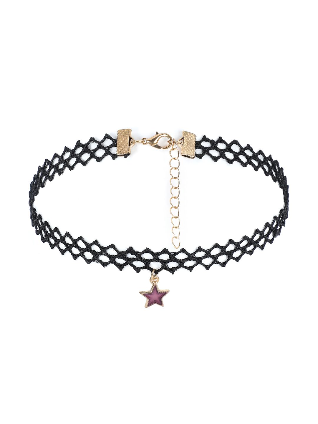 El Regalo 1PC Black Lace Tattoo Choker Necklace with Cute Charms for Kids, Girls, Teens, Women - Vintage Bohemian Style Adjustable Choker (Red Flower Choker)