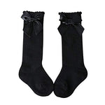 El Regalo Baby Girls Knee High Socks with Bows | Princess Long Booties Vertical Striped Cotton Leg Warmer (2-4 Years) (Black)