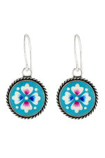 El Regalo Hand-Painted Silver Lookalike Brass Earrings for Women & Girls | Ethnic Floral Round Dangle Earrings | Boho Festival Jewelry (Green)