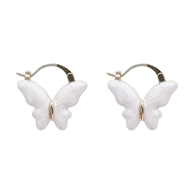El Regalo Elegant Butterfly Hoop Earrings for Girls & Women- Exquisite White Enamel Butterfly Hoop Earrings