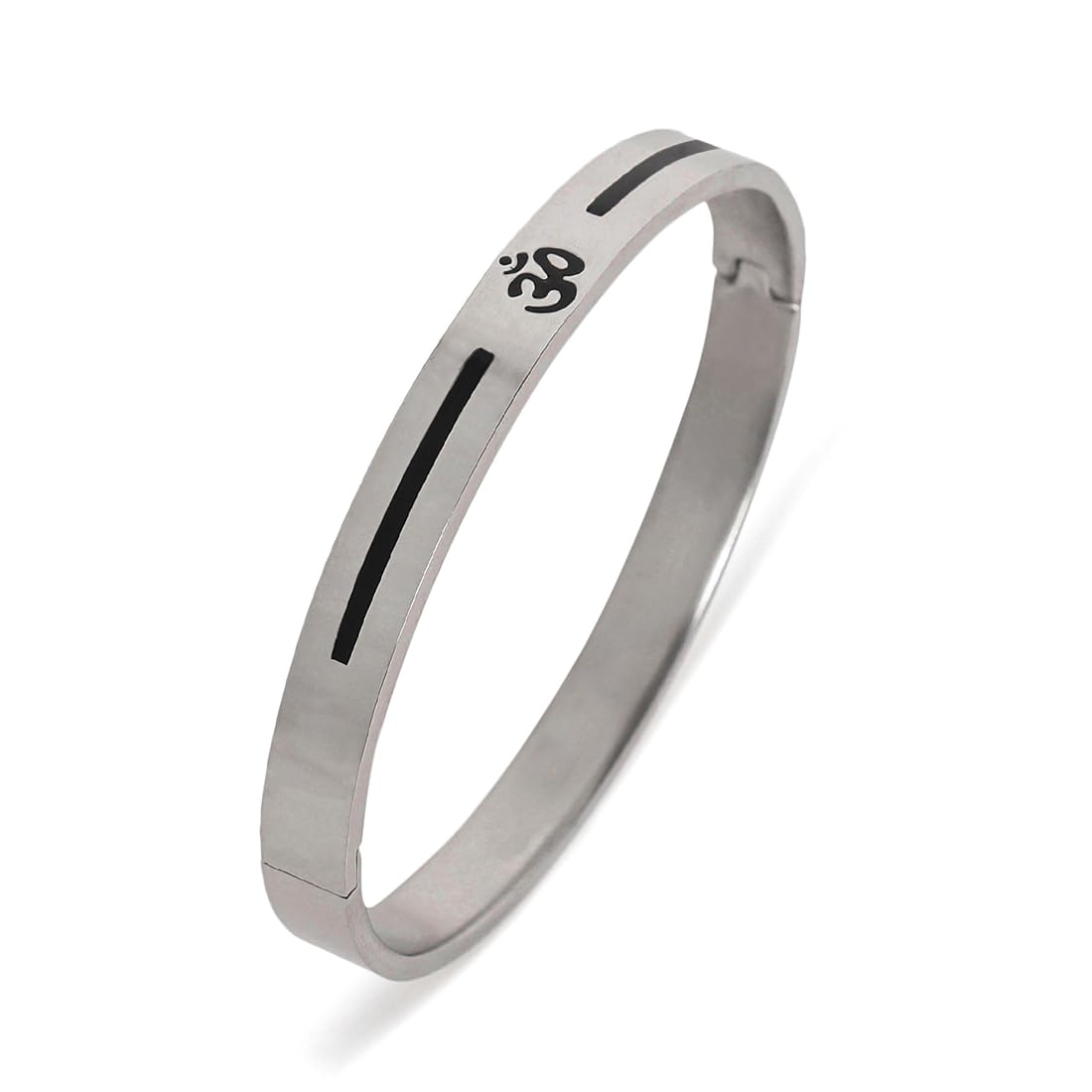 El Regalo 1 PC No Rust OM Trident Engraved Bracelet for Men - Designer Stainless Steel Anti Tarnish OM Kada Bracelet (Silver OM)