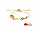 El Regalo Fancy Evil Eye Rainbow Charms Unisex Kids Rakhi for Girls & Boys- Cute Kids Rakhis with Roli Chawal, Message Card in Rakhi Gift Box for Kids/Babies/Toddlers (Rainbow 3 Beads Evil Eye Rakhi)