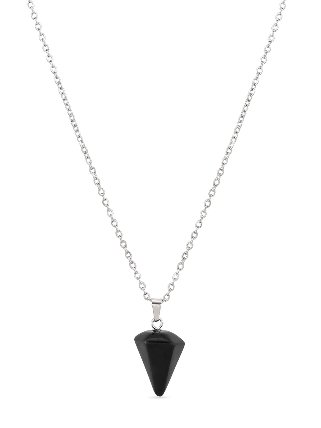 El Regalo 1PC Natural Stones Pointed Pendulum Unisex Pendant Necklace- Natural Healing Stones Peandant Chain Necklaces- Reiki healing/Feng shui (Black Onyx)
