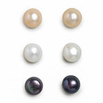 El Regalo 3 Pairs of Freshwater Pearl Stud Earrings Set - 3 Colors Pearls Studs for Kids/Girls/Teens/Women