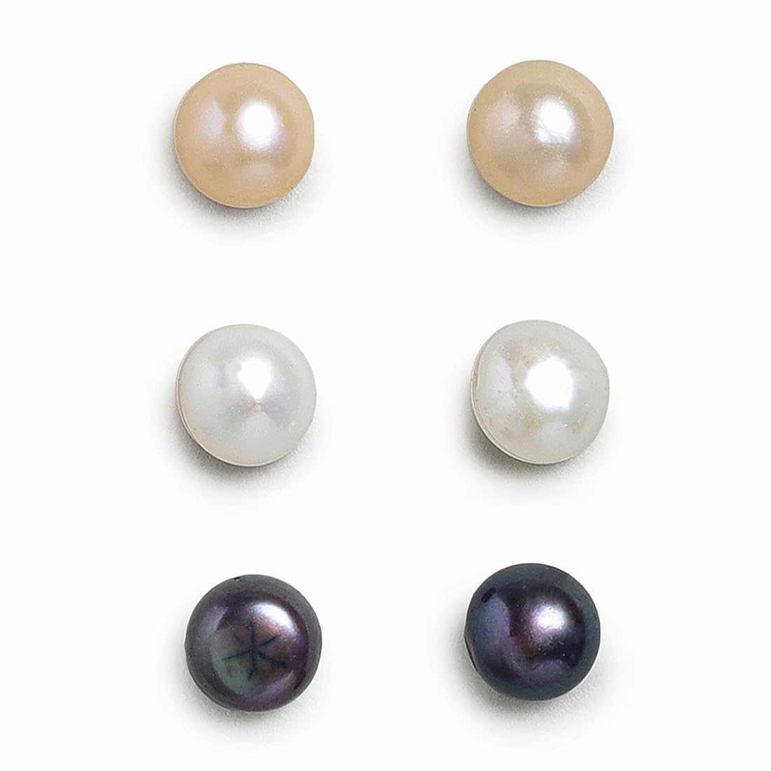 El Regalo 3 Pairs of Freshwater Pearl Stud Earrings Set - 3 Colors Pearls Studs for Kids/Girls/Teens/Women