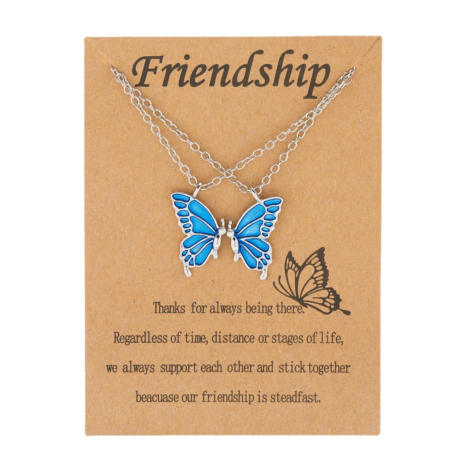 El Regalo 2 PCs Best Friend Butterfly Necklaces for Girls- Matching Butterfly Pendant Necklace Set BFF Friendship Necklace, Dainty Jewelry Gifts for Women Teen Girls (Blue BF Butterfly)