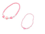 El Regalo 2 PCs Girls Kids Pink Acrylic Heart Bow Beaded Necklaces Set | Girls Kids 2 PCS necklaces | Princess Necklaces Set (Heart & Bow Pattern)