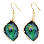 El Regalo Peacock Feather Shaped Gold Plated Dangle Earrings- Resin Acrylic Peacock Feather Earrings for Girls & Women