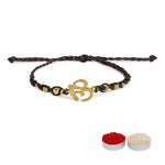 El Regalo Auspicious OM Rakhi Brother- Designer Hand Braided OM Bracelet Rakhi with Roli Chawal Shagun, Message Card in Rakhi Gift Box (Coffee Brown)