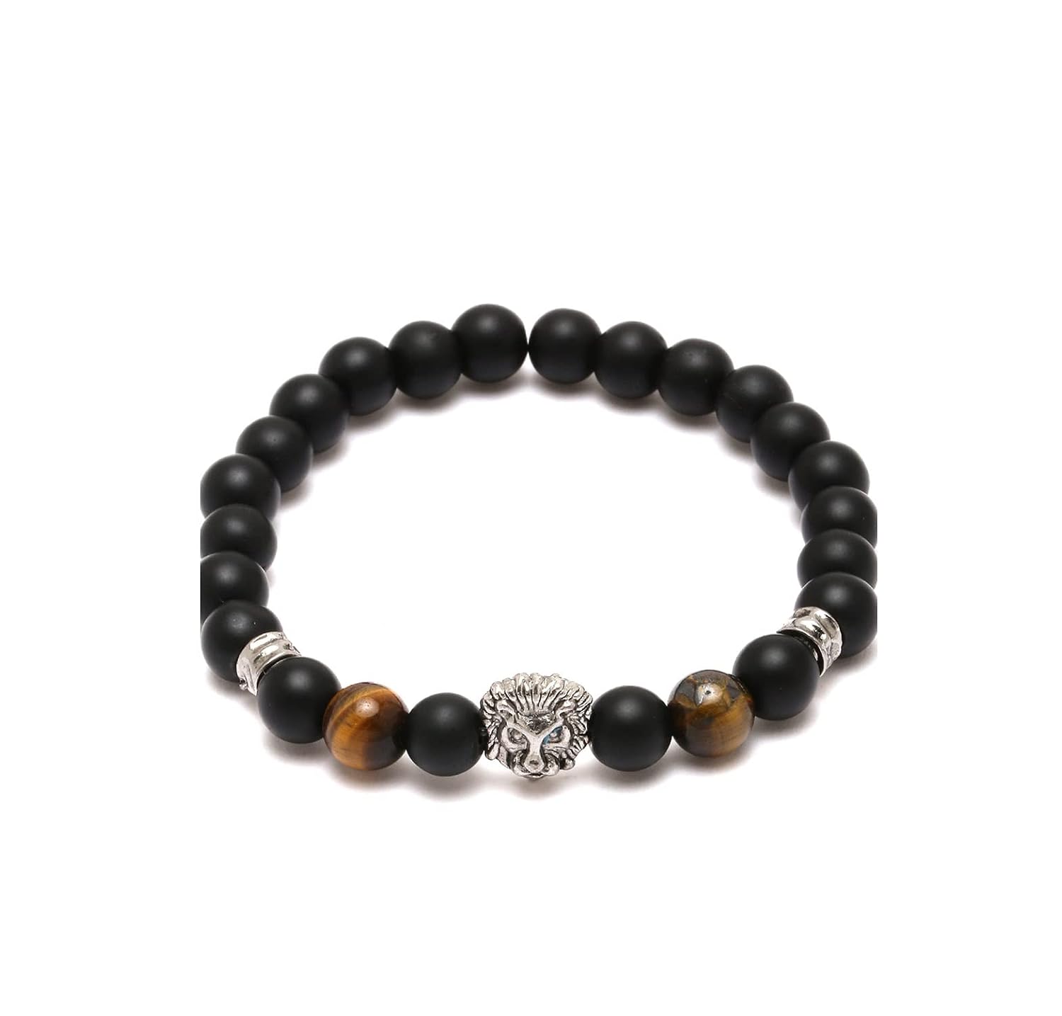 El Regalo Natural stones Lion Charm Elastic Bracelet for Boys/Men