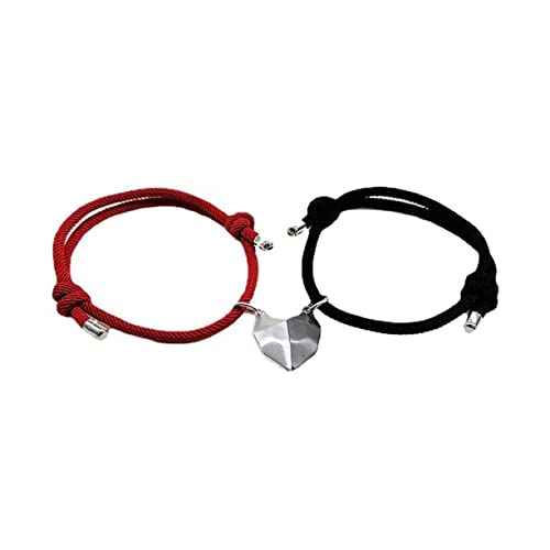 El Regalo Unisex 2 Pcs Heart Couples Magnetic Bracelet for Couples/Besties/Friends - Red & Black Matching Bracelets Friendship Distance Magnetic Love Heart Jewelry
