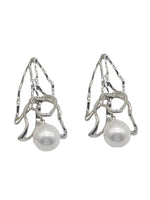 El Regalo Exaggerated Irregular Pearl Statement Earrings- Striking European Design, Lightweight Leaf Pattern Earrings with Dangling Pearls