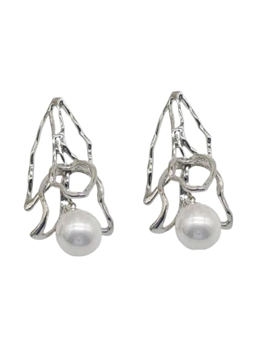 El Regalo Exaggerated Irregular Pearl Statement Earrings- Striking European Design, Lightweight Leaf Pattern Earrings with Dangling Pearls