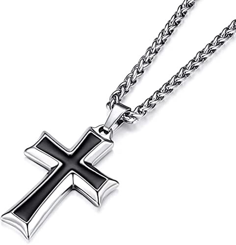 El Regalo 1 PC Men's Stainless Steel Necklace for Boys/Men- Gift for Him- Razor, Rings, Football, Cross (Cross Style2)
