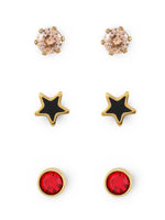 El Regalo 3 Pairs Cute Stainless Steel CZ Stud Earrings Combo for Kids/Girls/Teens/Women - Stars, Heart, Flower, Butterfly, Disco Ball, Stones - Hypoallergenic Flatback Earrings (Style-7)