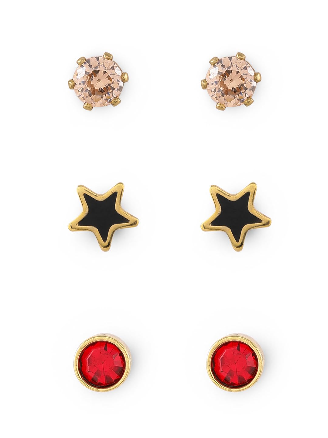 El Regalo 3 Pairs Cute Stainless Steel CZ Stud Earrings Combo for Kids/Girls/Teens/Women - Stars, Heart, Flower, Butterfly, Disco Ball, Stones - Hypoallergenic Flatback Earrings (Style-7)