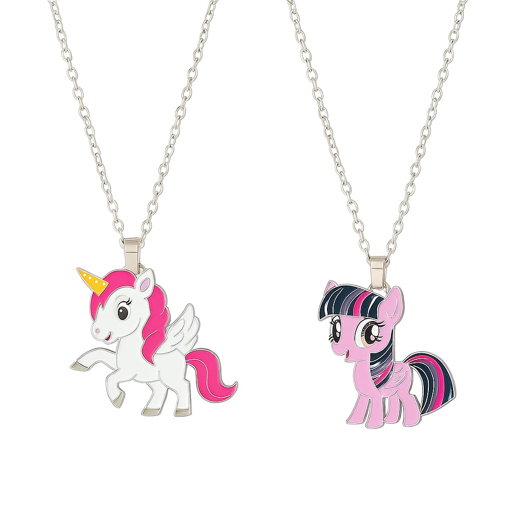 El Regalo 2PCs Cute Enamel Pony/Unicorn Pendant Necklaces Combo Set for Girls/Teens/Women | Unicorn Jewelry Set
