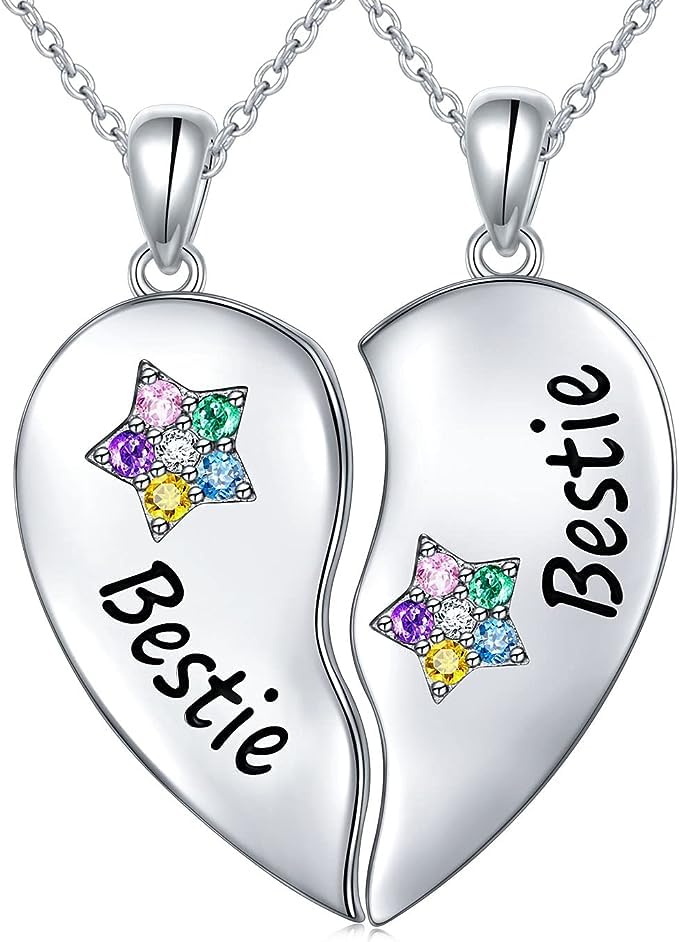 El Regalo 2 Pcs Best Friends Stones Stars Heart Matching Bestie Pendant Necklaces For Bff/Soul Sisters/Best Friends For Girls (Non Magnetic)