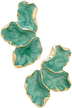 El Regalo Unique Irregular Enameled Flower Petal Stud Earrings- Trendy 3D Metal Flower Stud Earrings Statement Earrings (Green)
