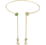 El Regalo Handcrafted Gold Plated Arm Cuff Jewelry for Women/Girls - Stone Pendant Armband Tassel Arm Bands (Green Stones)