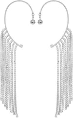El Regalo 1 Pair Shining Long Tassel Earcuff Climber Earring- Contemporary Ear Cuff Wrap, No Piercing Ear Climber Earring for Girls & Women (Silver)