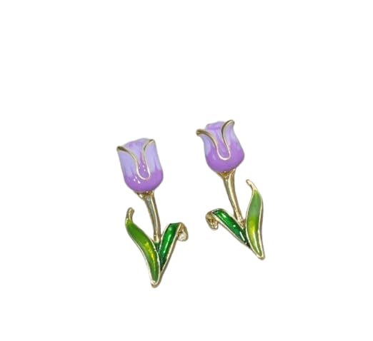 El Regalo Cute Purple Tulip Stud Earrings for Girls & Women - Fancy Tulip Flower Earrings, Elegant and Charming Design