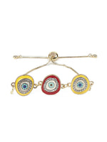 El Regalo CZ Red & Yellow Evil Eye Adjustable Bracelet for Girls & Women- Cubic Zirconia Evil Eye Statement Bracelet