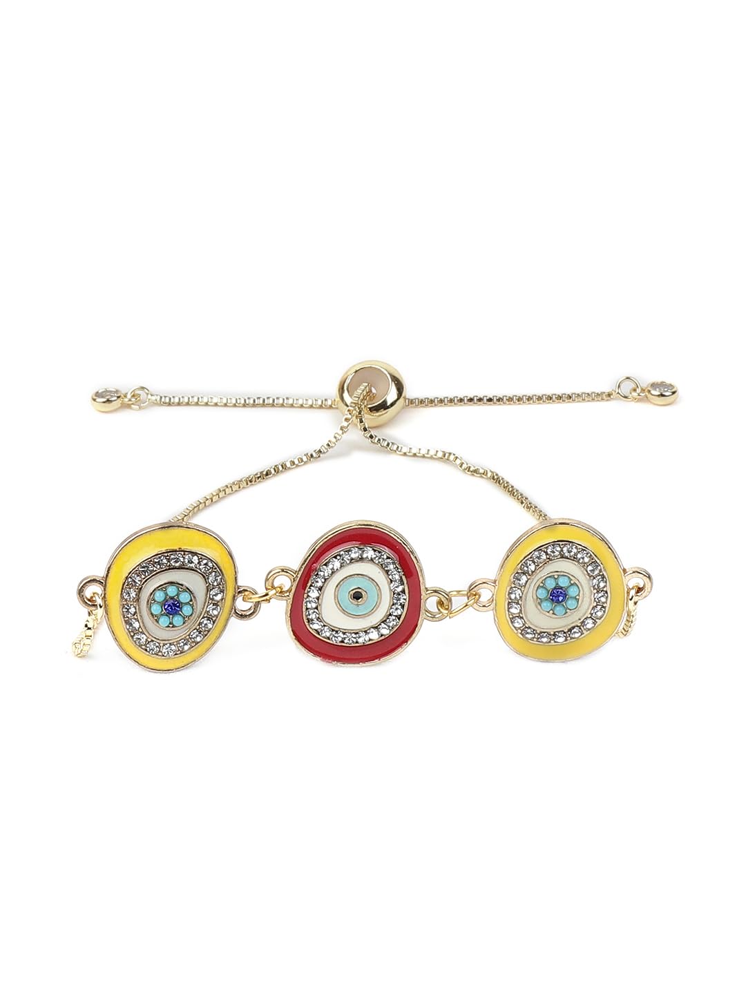 El Regalo CZ Red & Yellow Evil Eye Adjustable Bracelet for Girls & Women- Cubic Zirconia Evil Eye Statement Bracelet
