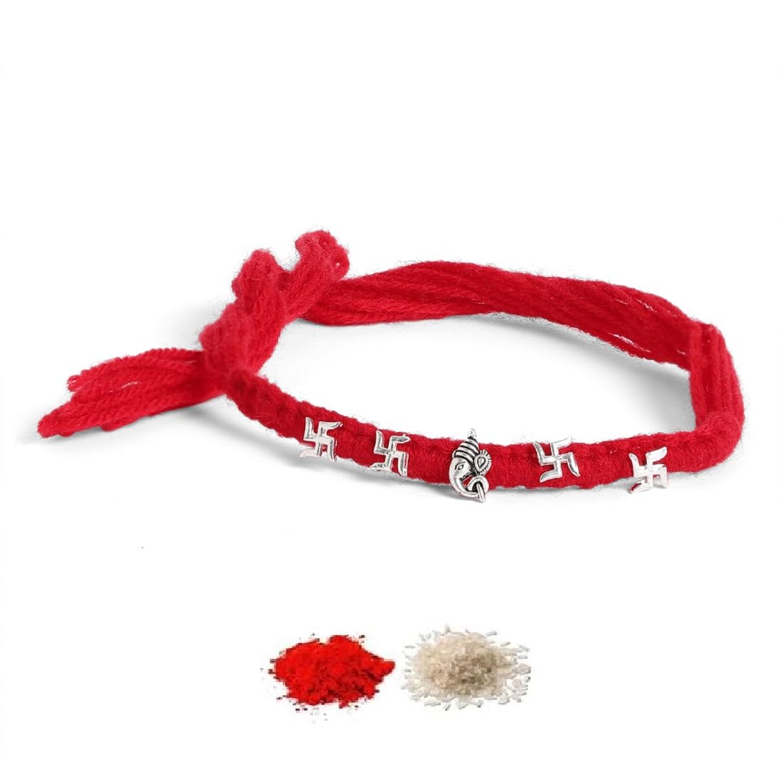 El Regalo OM Ganesha Swastik Red Moli Thread Rakhi for Brother/Bhai/Bhaiya- Auspicious OM/Aum, Ganesha, Satiya Mauli For Boys with Roli Chawal Shagun, Message Card in Gift Box