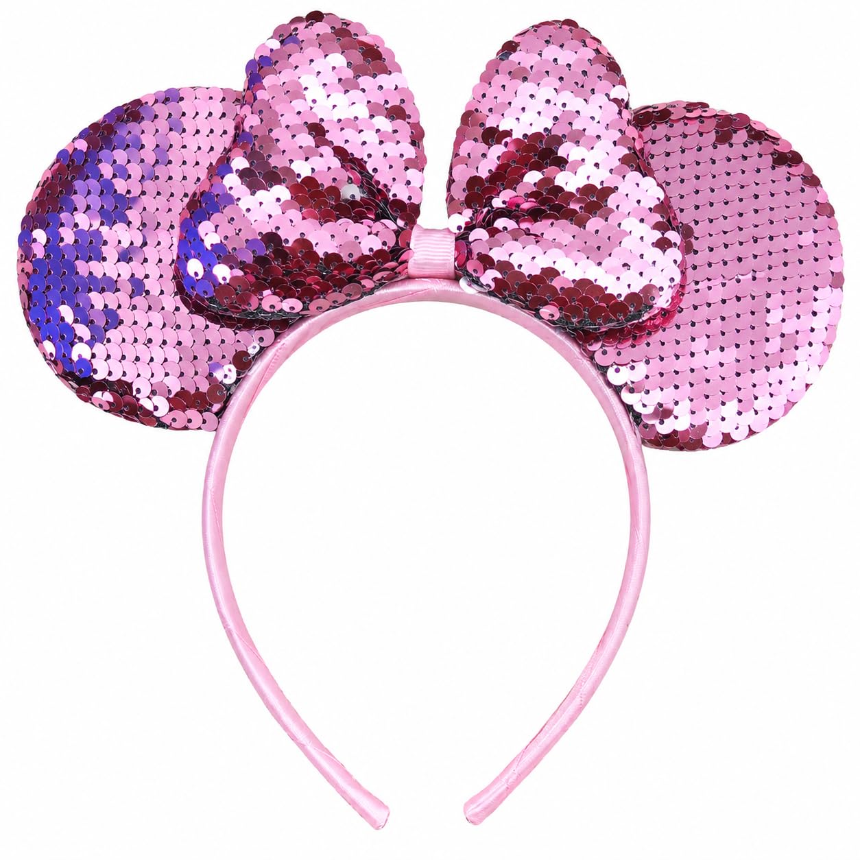 El Regalo Kids Sequin Mouse Ear Hairband with Bow for Girls | Cute Cartoon Mouse Headband | Glitter Party Hair Accessory | Fancy Dress Hair Band for Birthday, Theme Party, Halloween, Christmas & Photoshoot (Pink)