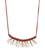 El Regalo Bohemian Gypsy Hippie Cowrie Beads Collar Macrame Choker Necklace for Girls & Women | Adjustable Retro Cowrie Handmade Beach Choker Necklace (Red Macrame Cowrie Necklace)