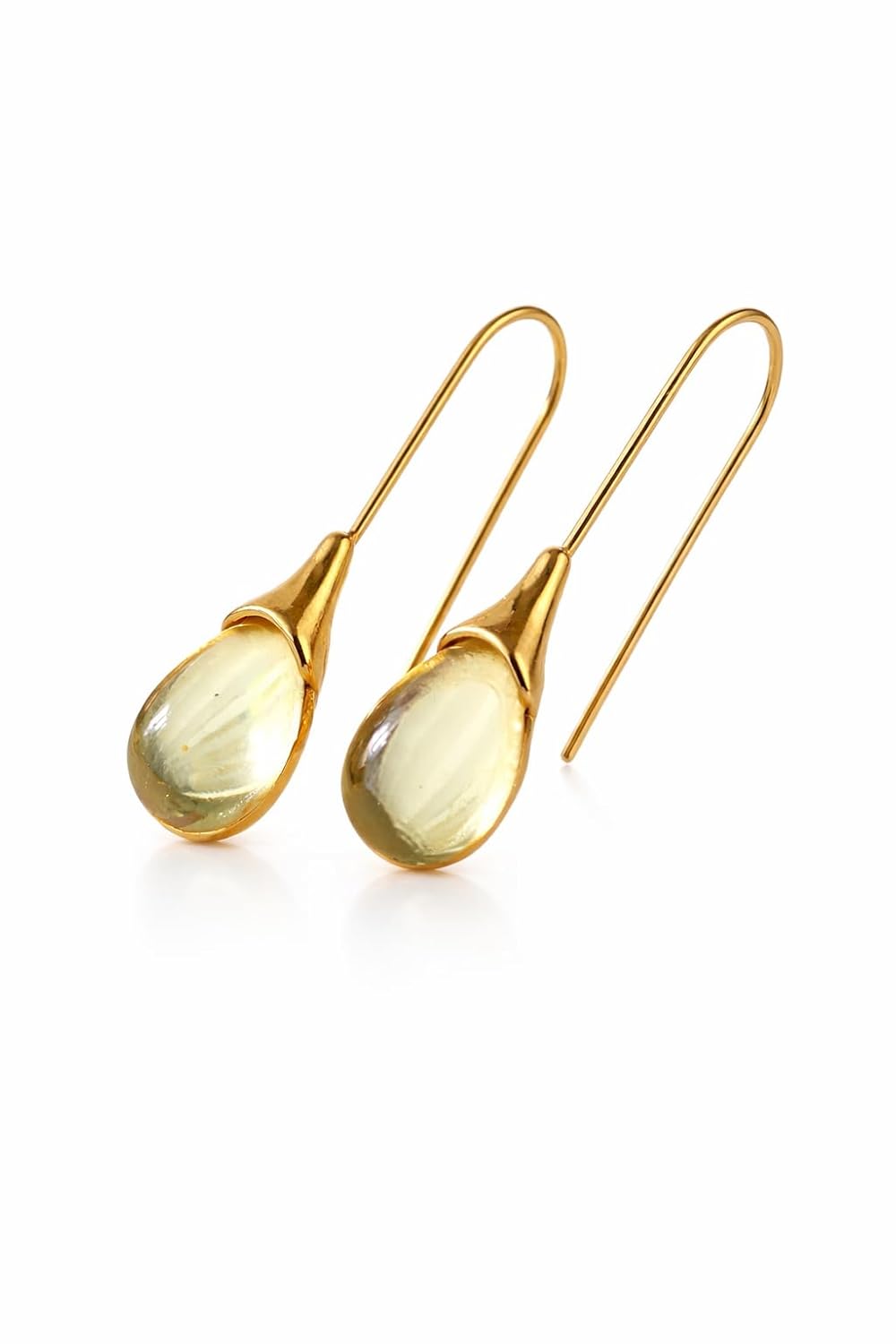 El Regalo Beverly Mint Designs Minimalist Teardrop Drop Earrings for Women & Girls - Classy Pastel Glass Stone Dangle Hooks for Western & Indo-Western Outfits (champagne Yellow)