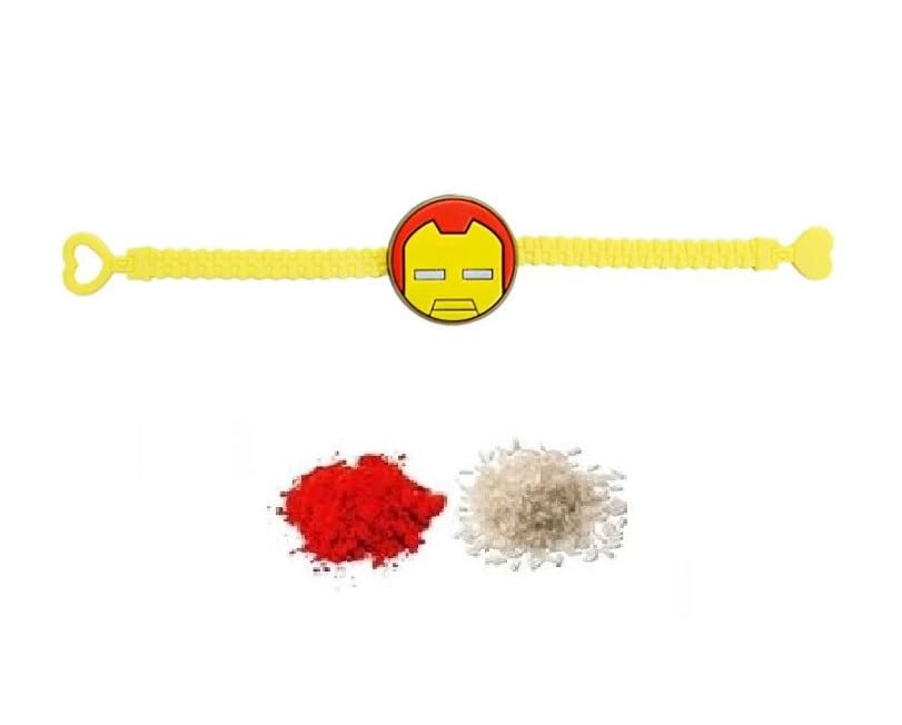 El Regalo 1PC Superhero Kids Rakhi for Brother- Kids Cartoon Character/Video Games/Superhero Rakhi with Roli Chawal, Rakhi Message Card in Rakhi Gift Box (Ironman Face Rakhi)