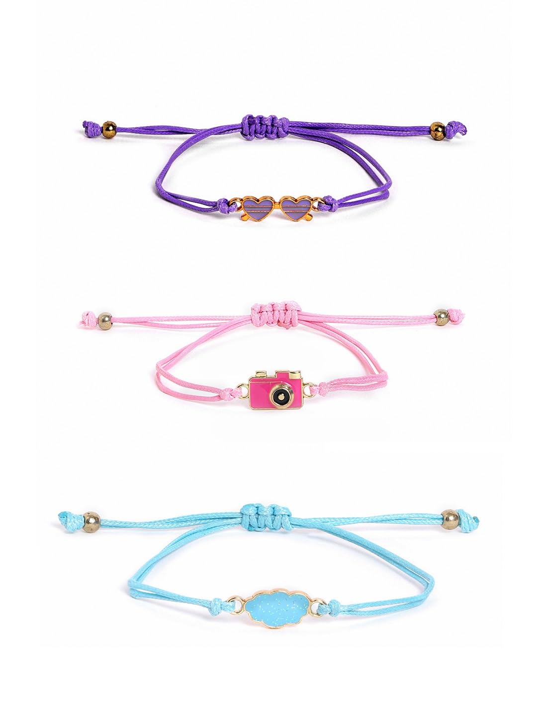 El Regalo 3pcs/set Multicolor Unicorn Heart Smilies Rainbow Stars Camera Cloud Handmade Woven Rope Thread Braided Bracelet with Spray Lacquer Accessories For Kids/Girls/Teens (Option-4)