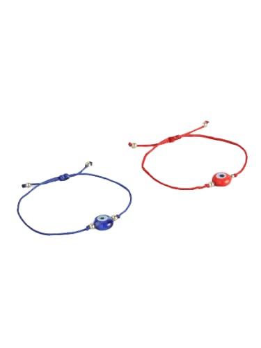 El Regalo Men's, Women's Lucky Evil Eye Handwoven Adjustable Evil Eye Anklet cum Bracelet/Anklet Set - (2 Pieces, Red & Blue)
