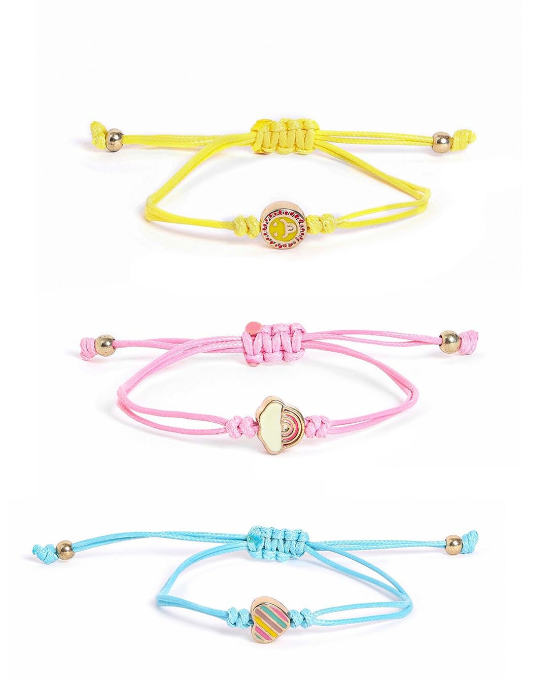 El Regalo 3pcs/set Multicolor Unicorn Heart Smilies Rainbow Stars Camera Cloud Handmade Woven Rope Thread Braided Bracelet with Spray Lacquer Accessories For Kids/Girls/Teens (Option-3)