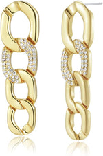 El Regalo Gold Plated Chain Link Drop Dangle Earrings- Cuban Link Golden Chain Stud Dangle Earrings for Women & Girls